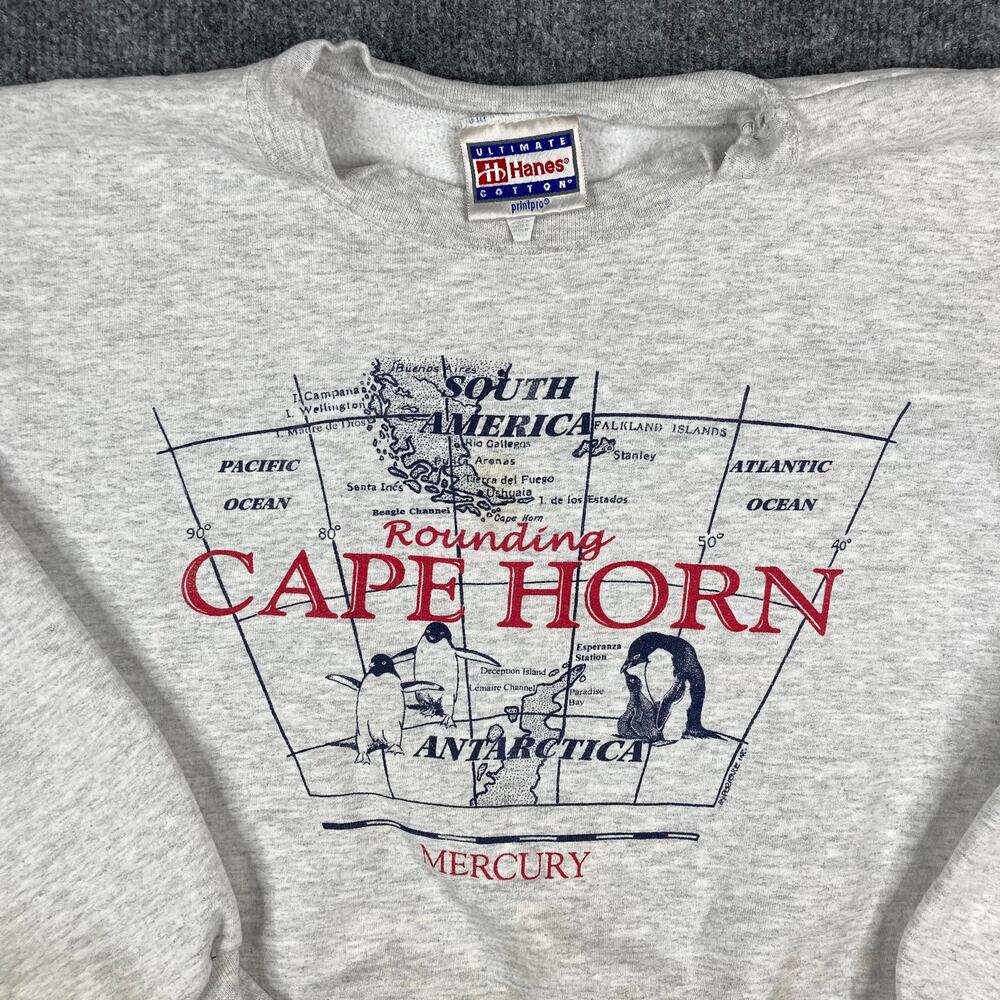 Hanes Sweatshirt Mens L Gray Cape Horn Antarctica Graphic Vintage USA